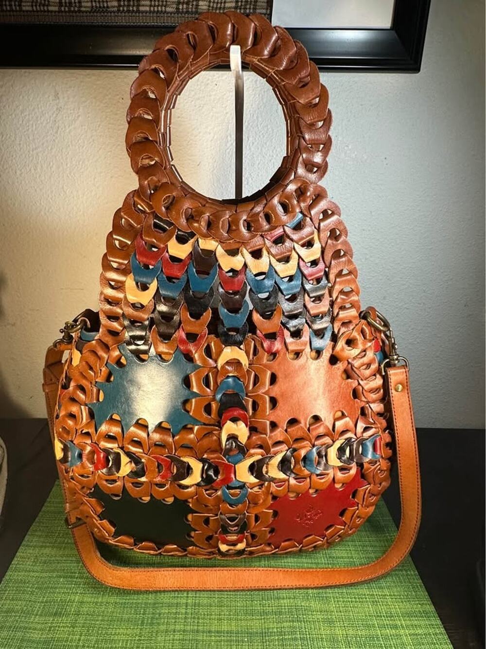 Patricia Nash Pisticci Turquoise Multi-Color Chain Leather Bag